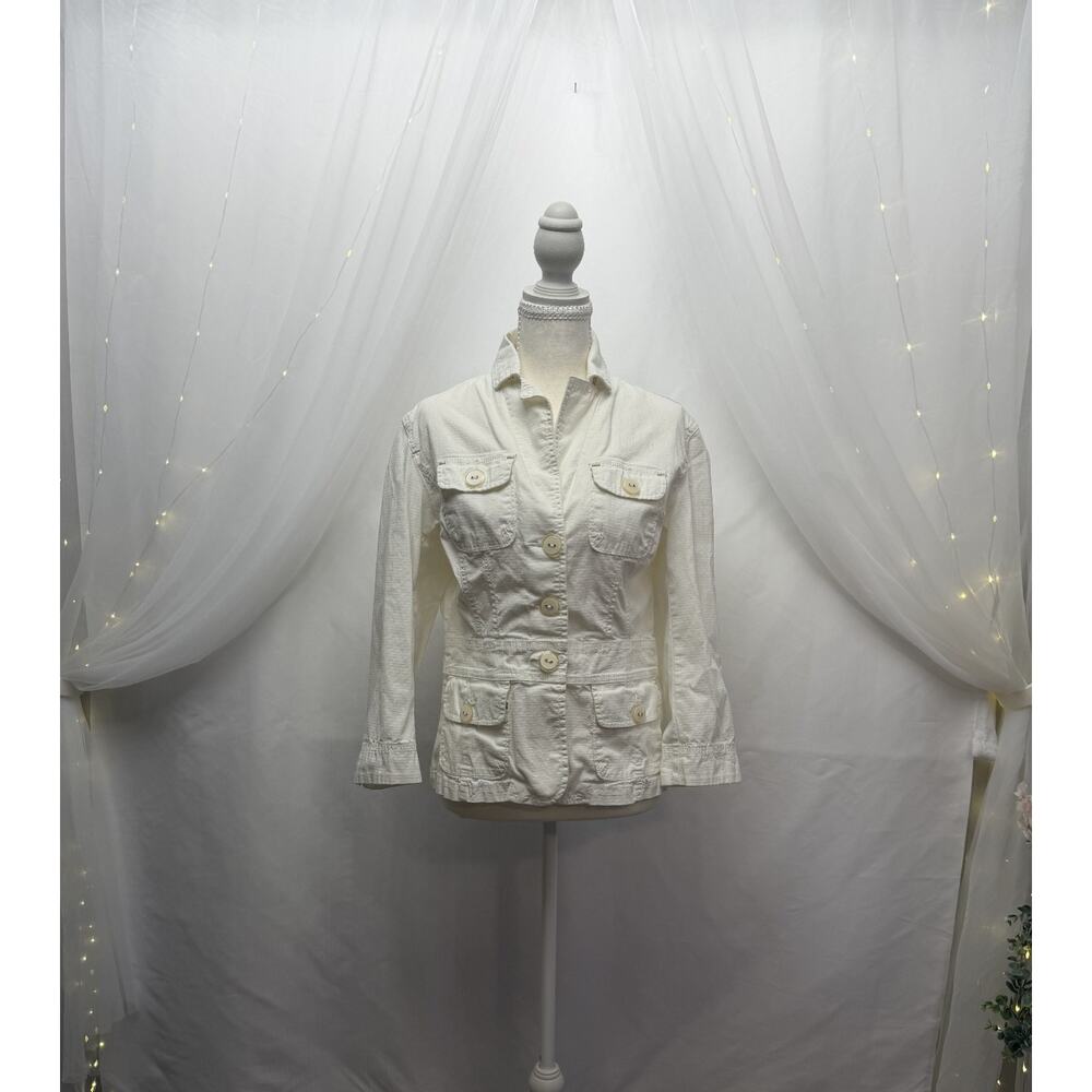 Zenim Denim Style Jacket White Button Western Size Small